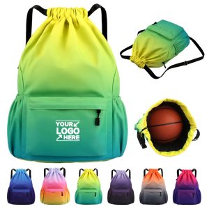 Large Gradient Drawstring Sports Backpack with Front Pocket