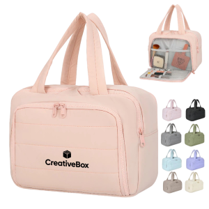 Compact Travel Cosmetic Bag with Zipper and Portable Design