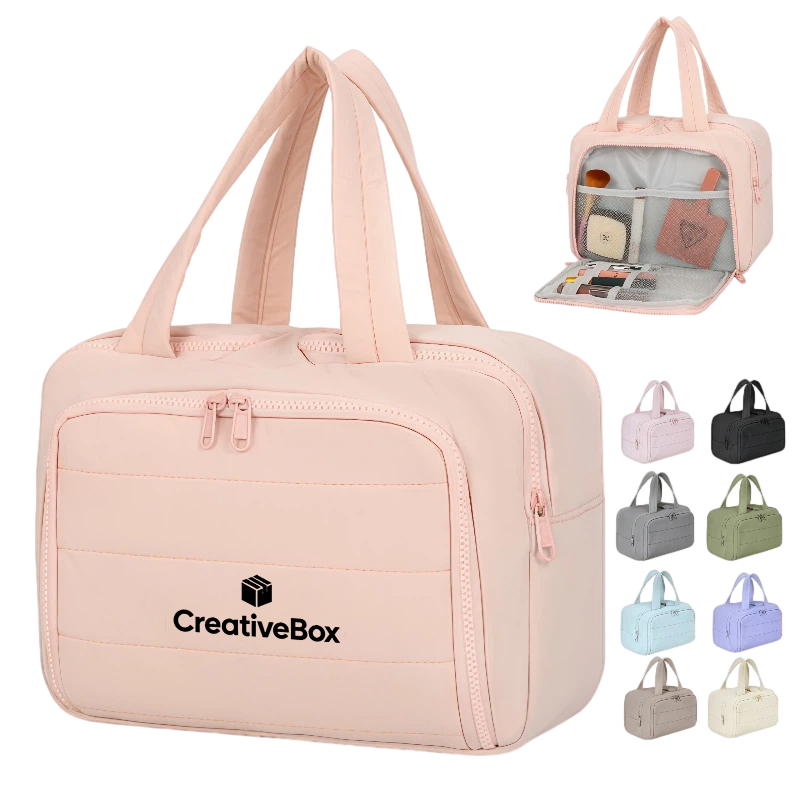 Compact Travel Cosmetic Bag with Zipper and Portable Design