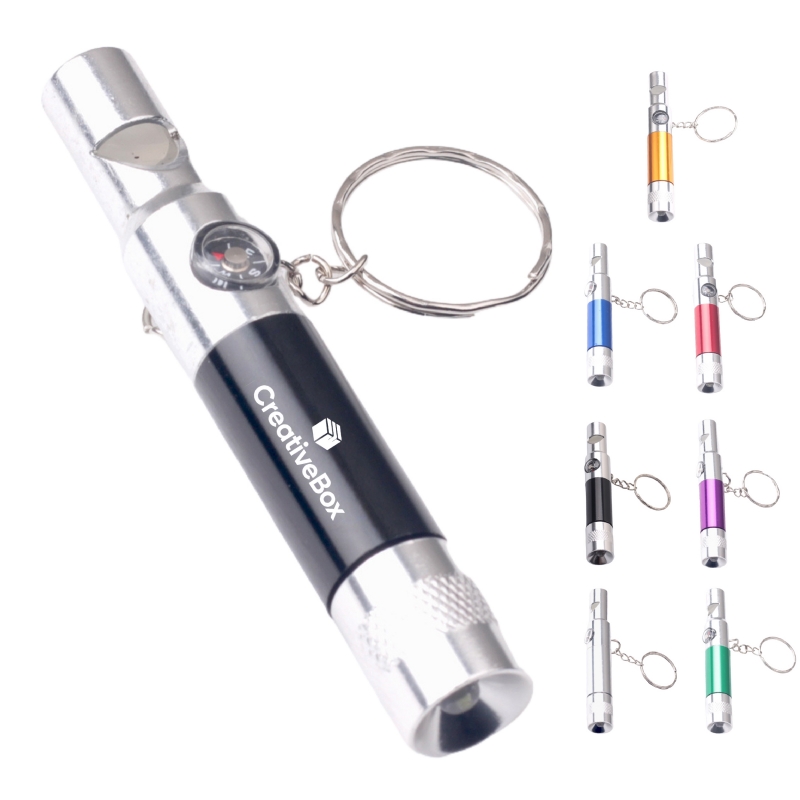 Multifunction Whistle Flashlight Keychain with Compass
