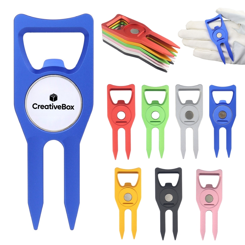 Golf Divot Tool With Magnetic Ball Marker And Opener
