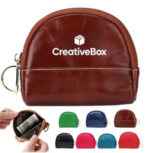 Mini Leather Coin Purse Keychain with Zippered Pouch