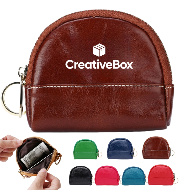 Mini Leather Coin Purse Keychain with Zippered Pouch