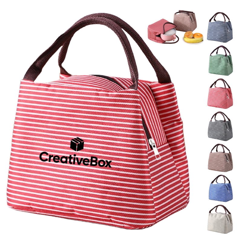 Striped Insulated Lunch Bag for Food Storage