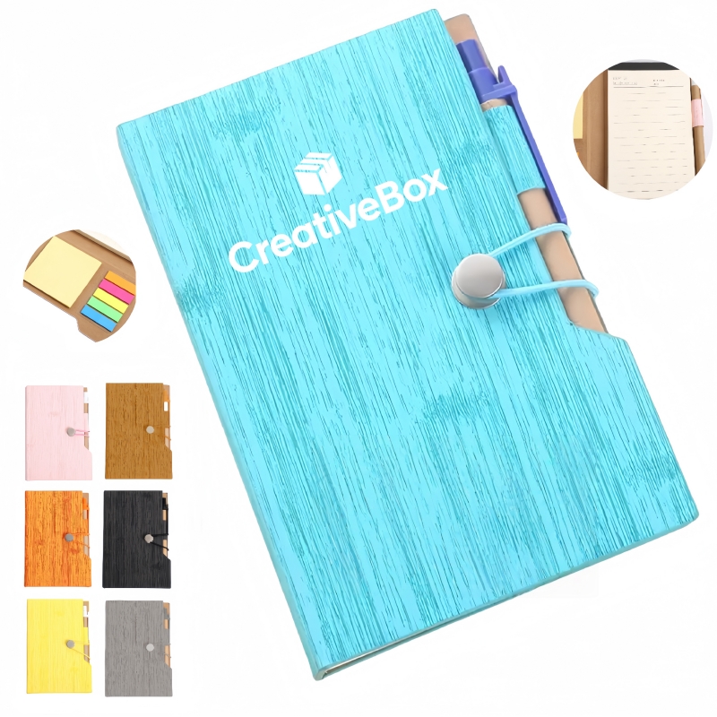 Woodgrain Journal Notebook with Sticky Notes & Flags