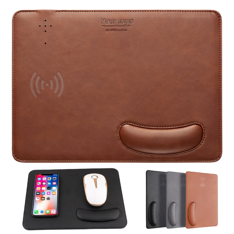 Leather Mouse Pad Wireless Charger with Wrist Rest