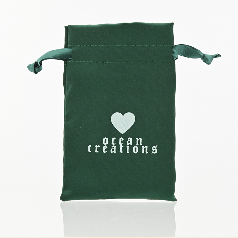 Green Satin Drawstring Jewelry Pouch Custom Logo