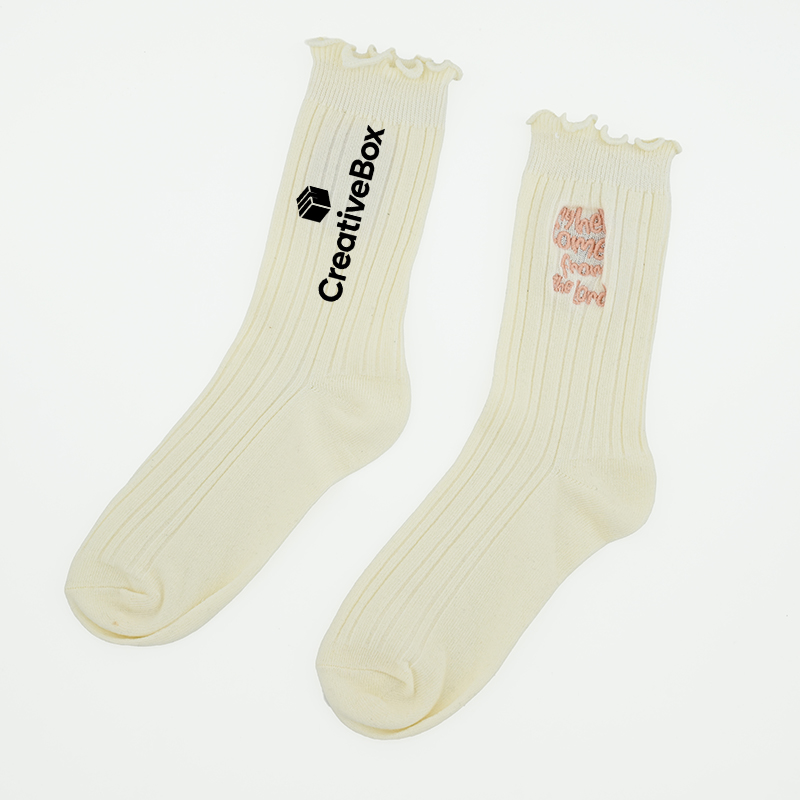 High-Quality Cotton Ribbed Socks for Girls with Embroidered Floral Trim – Cozy & Stylish