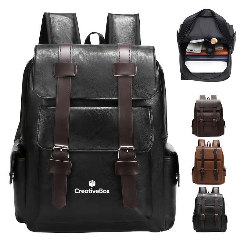Vintage PU Leather Laptop Backpack For Work