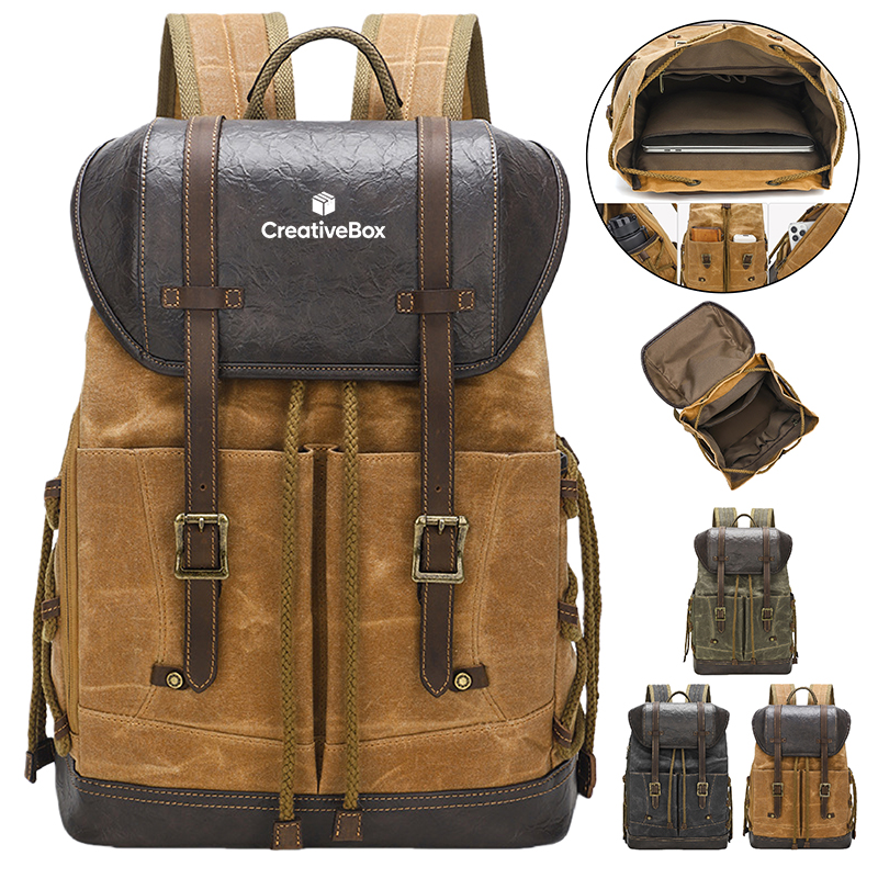 Vintage Canvas Leather Backpack With Large Outdoor Capacity