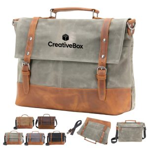 Vintage Canvas Messenger Bag Leather Trim Work Laptop