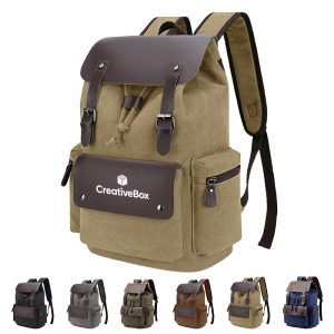 Vintage Canvas Laptop Backpack With Leather Trim