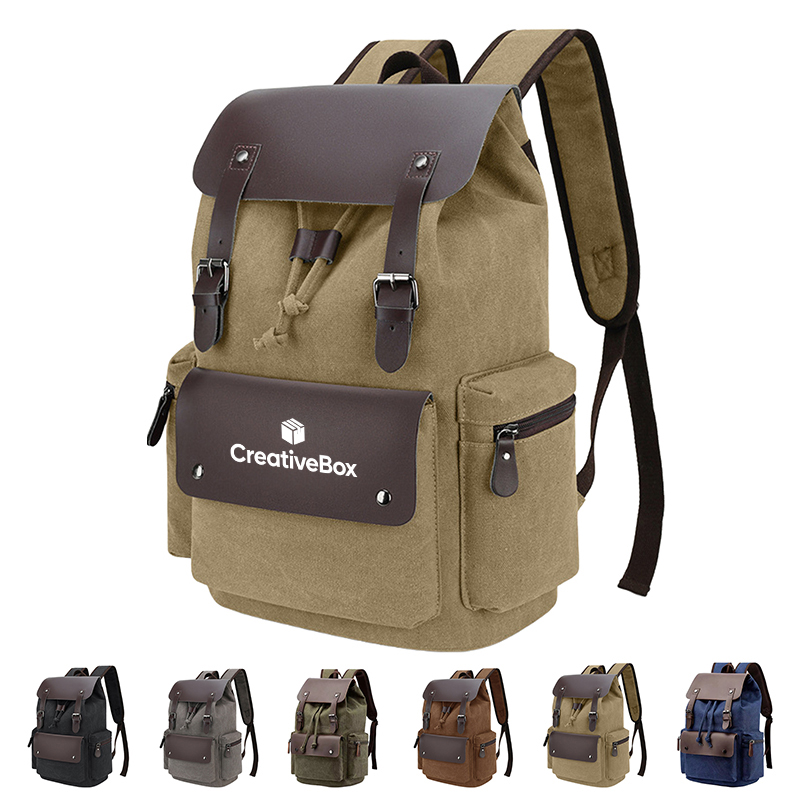 Vintage Canvas Laptop Backpack With Leather Trim