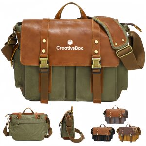 Canvas Leather Messenger Bag Vintage Laptop Satchel