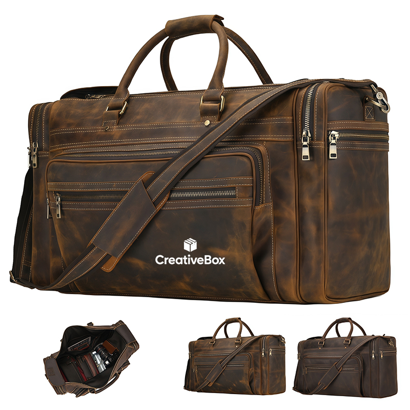 Leather Duffle Bag Mens Weekender Overnight Travel Carry On