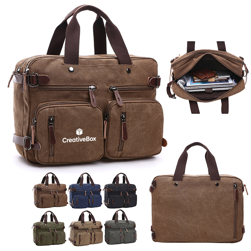 Canvas Messenger Bag Multi Pocket Tote for Men Travel Work