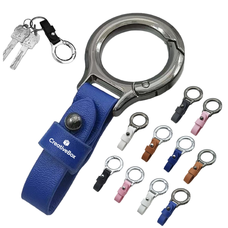 Custom Leather Strap Keychain with Metal Ring